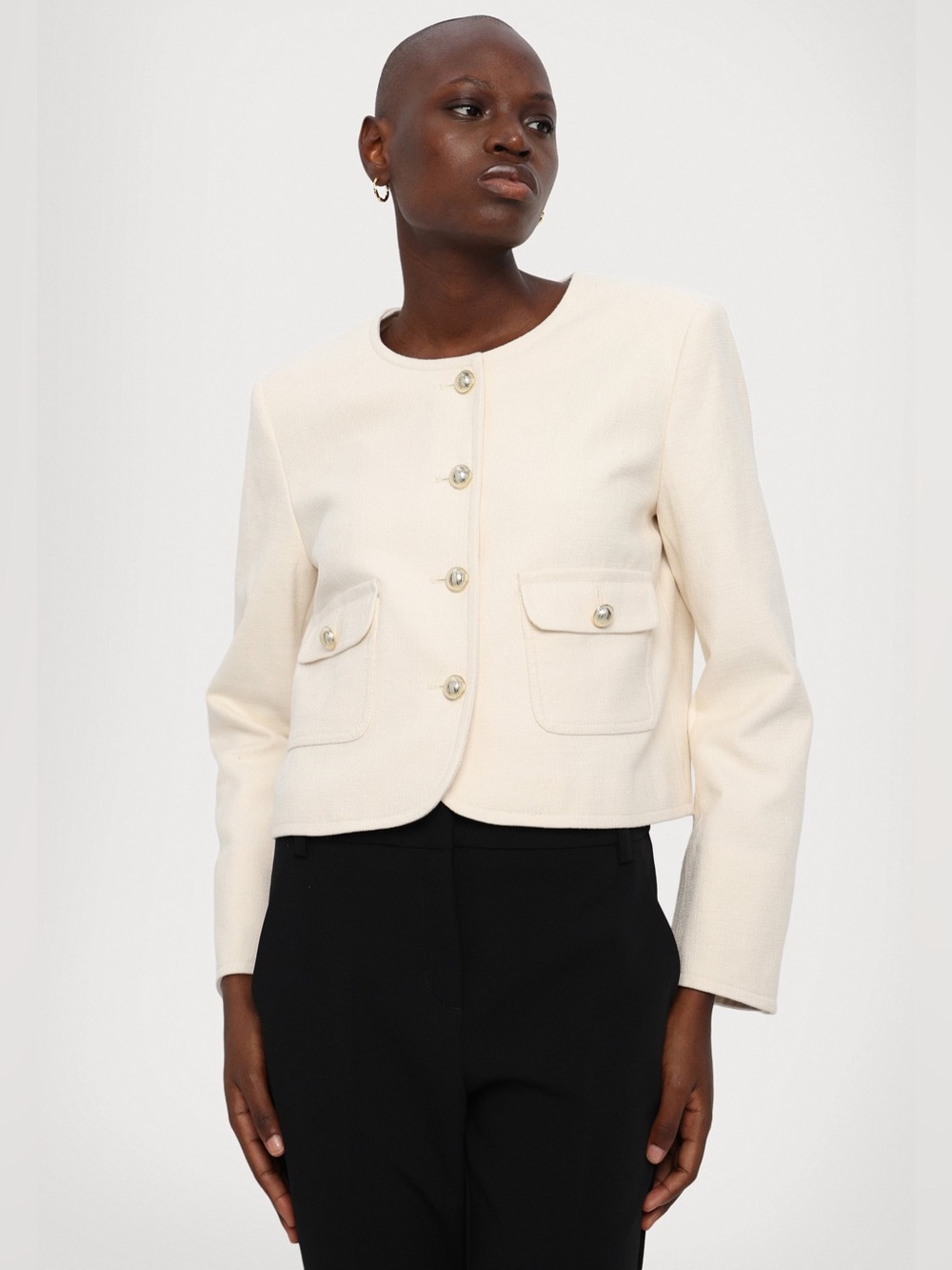 Marella Turchia Ivory Cropped Jacket US 10 IT 46 Gold Button Cotton Blend